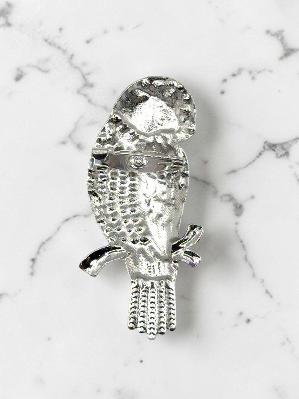 Silver-Tone Rhinestone and Enamel Owl Brooch - Picture 2 of 2